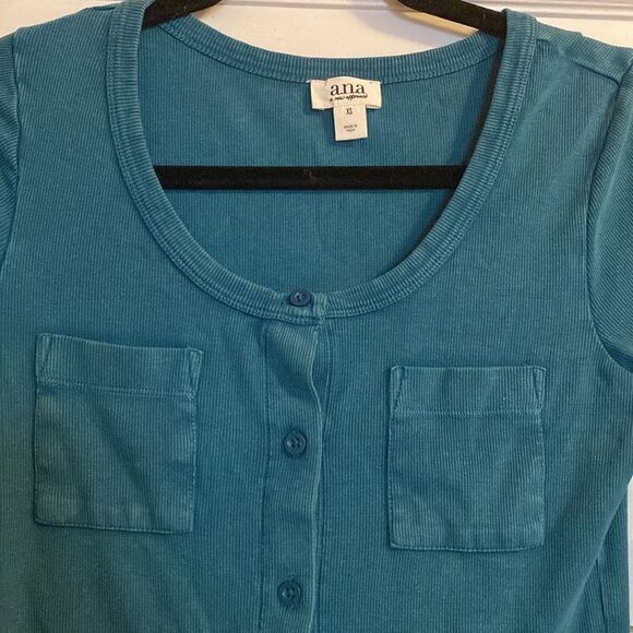 a.n.a Women's Blue Button-Down Long Sleeve Shirt - Picture 2 of 8